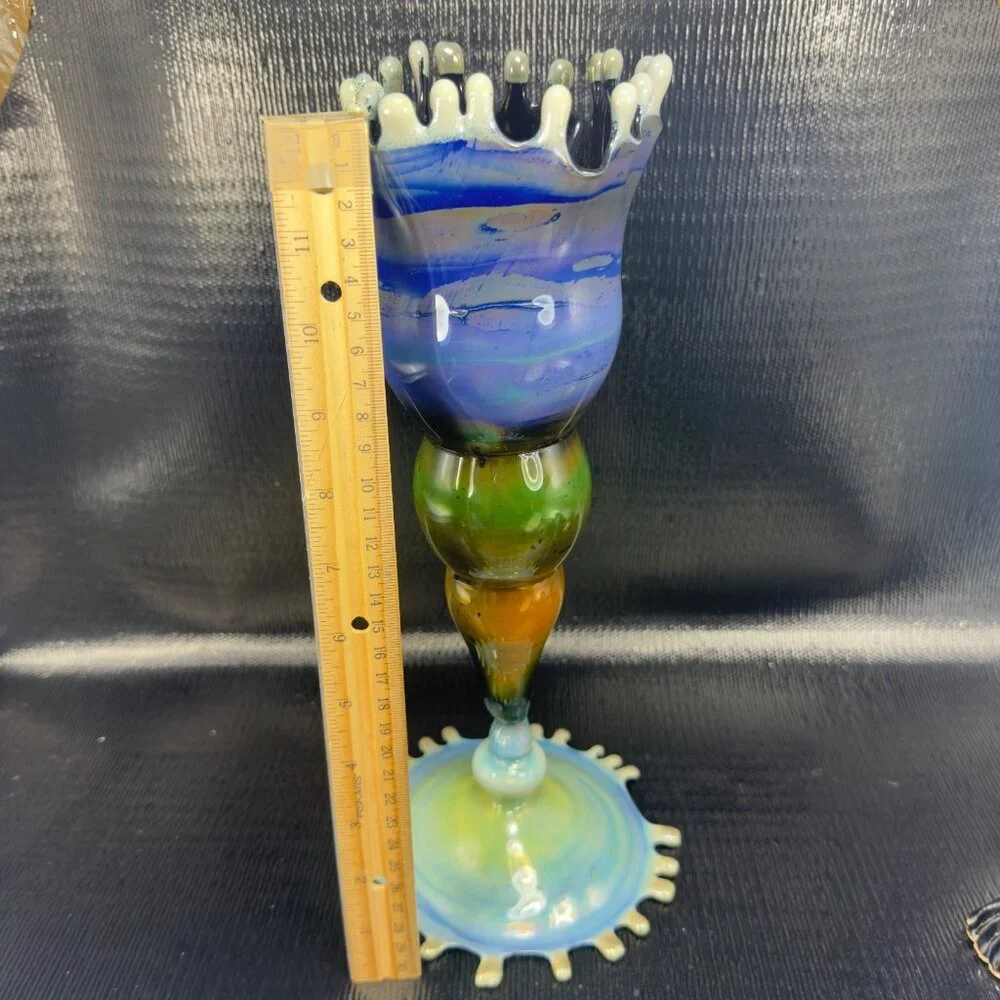 Studio Art‎ Glass Tall Vase Vessel Slag Multicolored Glass Vase Hand Blown Thin